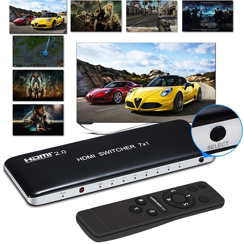 

4K 60HZ HDMI Switch 7x1 4x1 3x1 HDMI 2.0 Switcher Video Converter 7 4 3 in 1 out HDCP 2.2 3D for PS3 PS4 XBOX DVD PC to TV HDTV