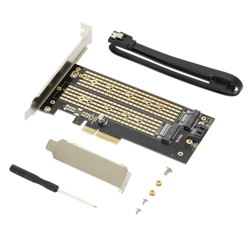 

M. 2 Nvme NGFF SSD To Pcie SATA Dual Disk Transfer Expansion Card Pcie X4 X8 X16 Slots Supports Mkey Bkey Interface