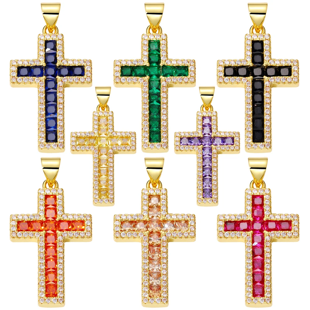 

Juya DIY Religious Jewelry Making Supplies Handmade Cubic Zirconia 18K Real Gold Plated Copper Catholic Christian Cross Charms