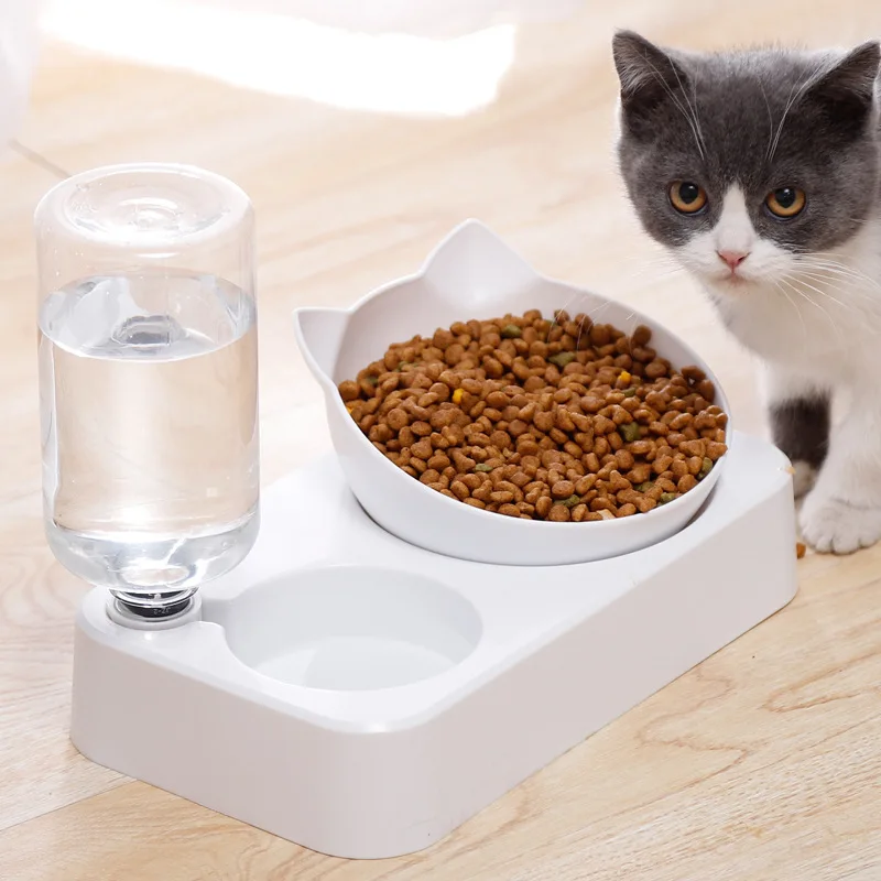

Plastic Cat Gravity Water and Food Bowls Elevated Cat Bowls Raised Food Bowl for Small Dogs Cats Tilted Double Bowls Pets Feeder