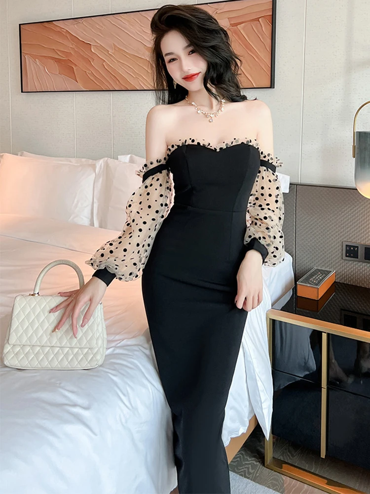 New Spring Autumn Fashion Women Evening Dress Chic Black Mesh Sheer Sexy Off-Shoulder Slim Midi Party Club Prom Mujer Vestidos
New Spring Autumn Fashion Women Evening Dress Chic Black Mesh Sheer Sexy Off-Shoulder Slim Midi Party Club Prom Mujer Vestidos