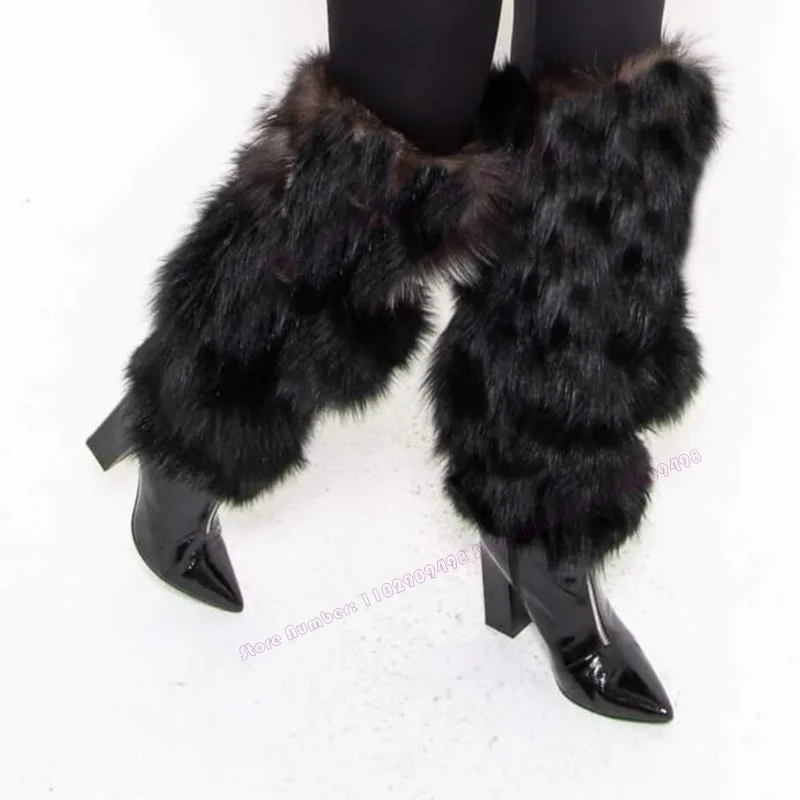 Black Fur Decor Patent Leather Boots Chunky High Heels Shoes for Women Pointed Toe Winter Luxury Shoes 2023 Zapatos Para Mujere
Black Fur Decor Patent Leather Boots Chunky High Heels Shoes for Women Pointed Toe Winter Luxury Shoes 2023 Zapatos Para Mujere