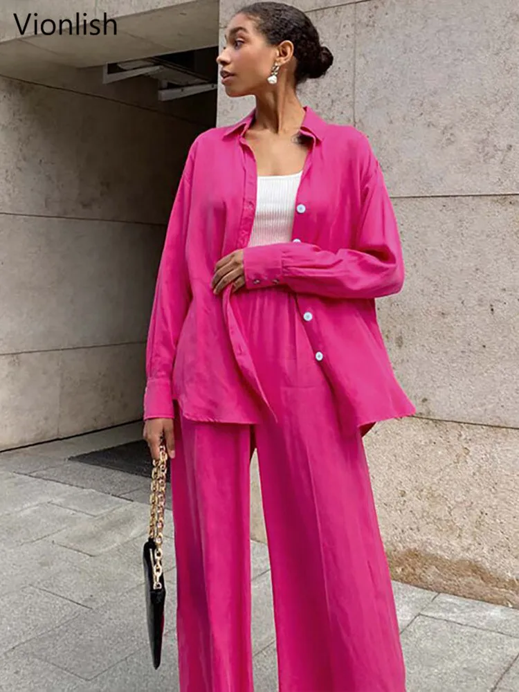 Женский однотонный брючный костюм Vionlish, однобортная блузка с длинным рукавом и эластичные широкие брюки с высокой талией, лето 2022
Женский однотонный брючный костюм Vionlish, однобортная блузка с длинным рукавом и эластичные широкие брюки с высокой талией, лето 2022