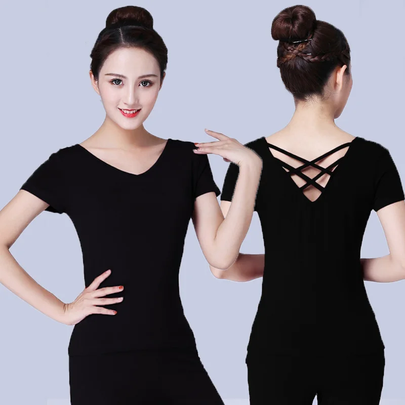 2023 New Adult Women Large Size Latin Dance Top Costmues Modern Ballroom Dancing T-shirt Black Sexy Back Cross V-neck Dancewear
2023 New Adult Women Large Size Latin Dance Top Costmues Modern Ballroom Dancing T-shirt Black Sexy Back Cross V-neck Dancewear