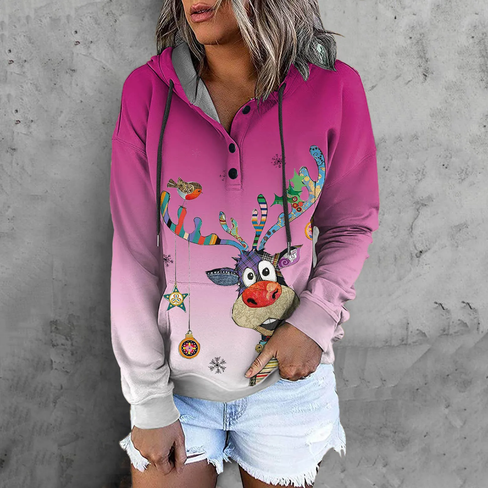 Non Positioning Print Women's Christmas Button Up V Neck Hoodies Casual Long Sleeve Snap Pullover Hoodie Cute Hoodies Teen Girls
Non Positioning Print Women's Christmas Button Up V Neck Hoodies Casual Long Sleeve Snap Pullover Hoodie Cute Hoodies Teen Girls