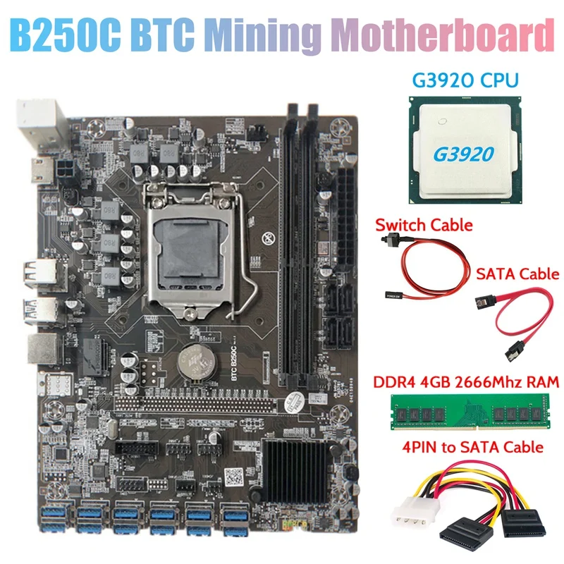 Материнская плата B250C BTC Miner + G3920 или G3930 ЦПУ + DDR4 4 Гб 2666 МГц ОЗУ + 4-контактный кабель SATA + кабель коммутатора + кабель SATA 12xpcie на USB3.0
Материнская плата B250C BTC Miner + G3920 или G3930 ЦПУ + DDR4 4 Гб 2666 МГц ОЗУ + 4-контактный кабель SATA + кабель коммутатора + кабель SATA 12xpcie на USB3.0