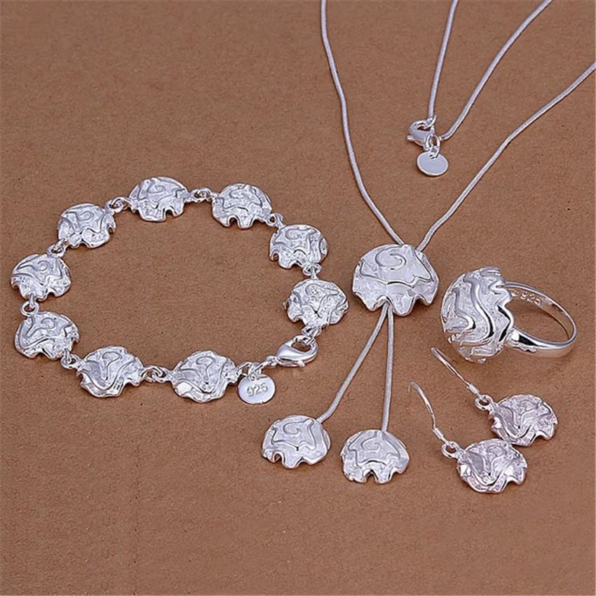 New Hot 925 Sterling Silver Jewelry Set Fine Rose Flower Rings Bracelets Necklaces Earring for Women Fashion Party Wedding
New Hot 925 Sterling Silver Jewelry Set Fine Rose Flower Rings Bracelets Necklaces Earring for Women Fashion Party Wedding