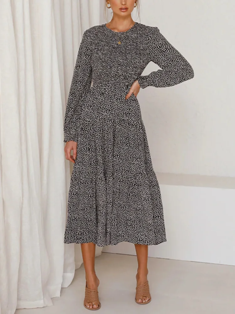 Spring Clothes For Women Dresses 2022 Fashion Black Elegant Vintage Print Dress Long Sleeve Round Neck Smocked Casual Midi Dress
Spring Clothes For Women Dresses 2022 Fashion Black Elegant Vintage Print Dress Long Sleeve Round Neck Smocked Casual Midi Dress