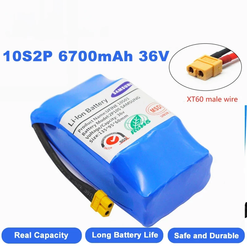 10S2P Battery Pack 36V 6700mAh Rechargeable battery for Electric Scooter Hoverboard
10S2P Battery Pack 36V 6700mAh Rechargeable battery for Electric Scooter Hoverboard