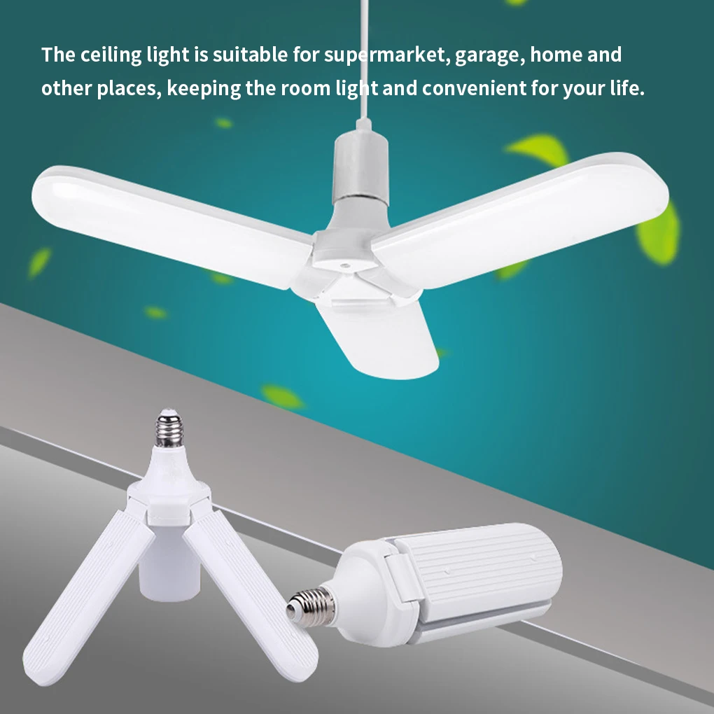 

Ceiling Light 6500K 45W 85-265V Foldable LED Light Bulb 3 Leaves Cold White Workshop Lamp