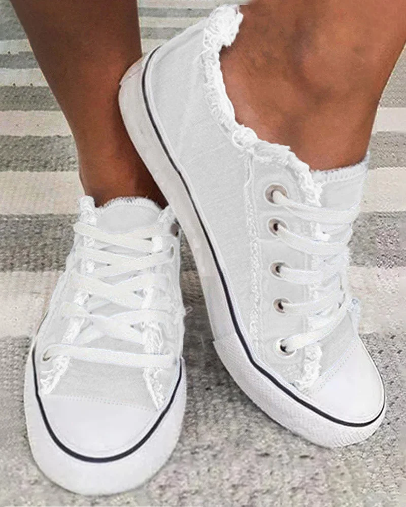 Summer Women Shoes Casual Flat Solid Color Running Shoes Round Toe Lace-up Raw Hem Canvas Sneakers
Summer Women Shoes Casual Flat Solid Color Running Shoes Round Toe Lace-up Raw Hem Canvas Sneakers