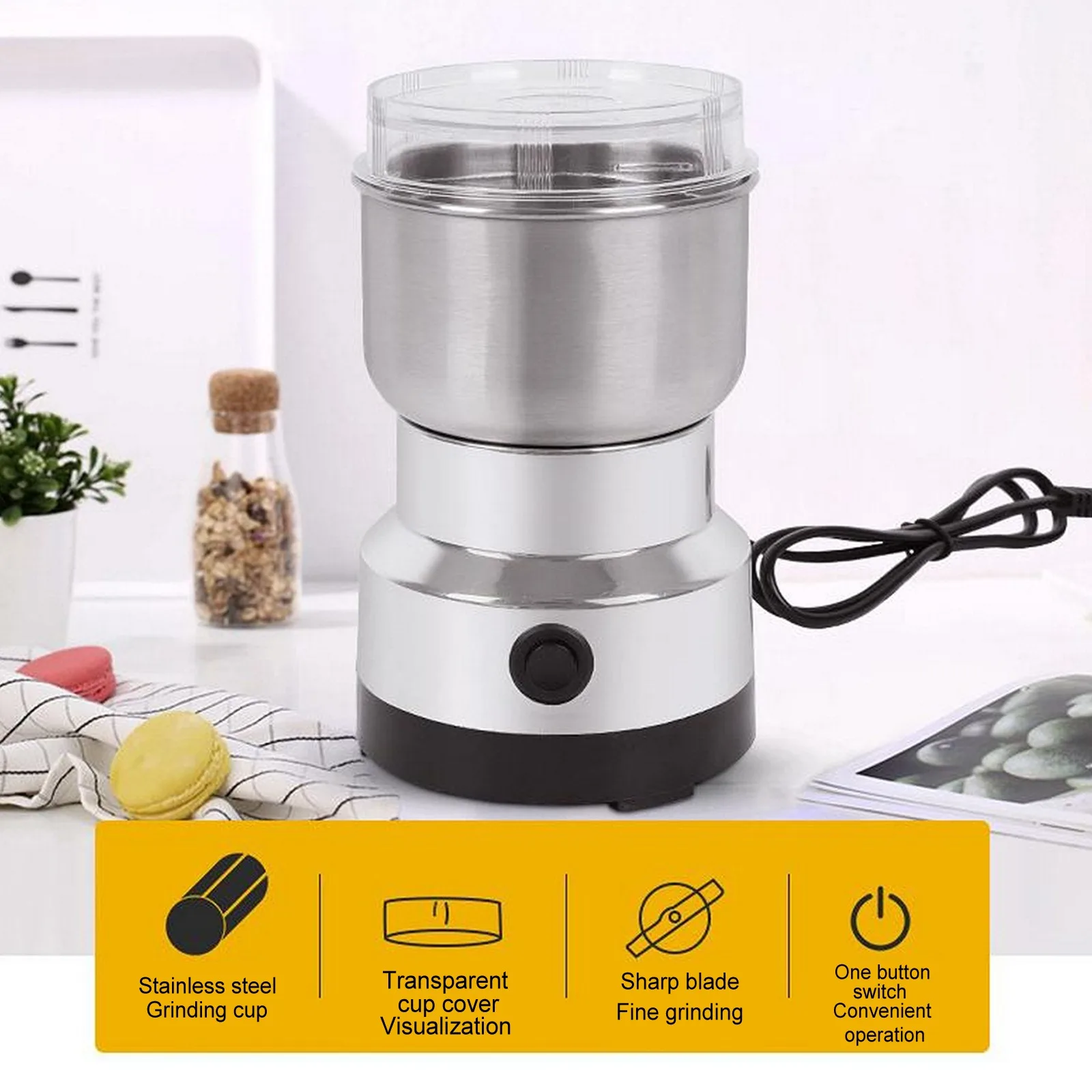 Multifunctional Electric Coffee Grinder for Home Nuts Beans Spices Blender Grains Grinder Machine Kitchen Coffe Chopper Blades
Multifunctional Electric Coffee Grinder for Home Nuts Beans Spices Blender Grains Grinder Machine Kitchen Coffe Chopper Blades