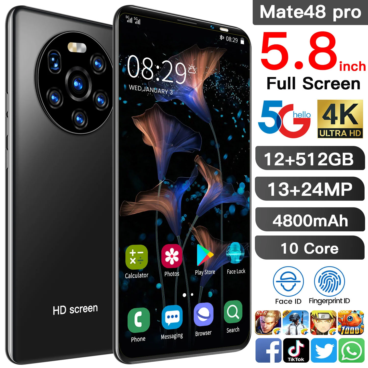 Высококлассный смартфон Mate 48 Pro, разблокированный мобильный телефон, телефон, смартфон, Android 10,0, десятиядерные мобильные телефоны
Высококлассный смартфон Mate 48 Pro, разблокированный мобильный телефон, телефон, смартфон, Android 10,0, десятиядерные мобильные телефоны