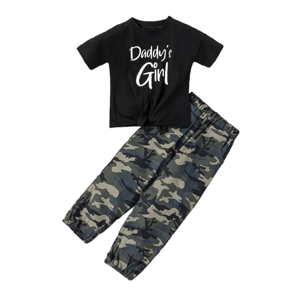 Children Clothing Set Daddy's Girl Letter Printed Casual T Shirt and Camouflage Pants 2 Packs Set Baby Summer Clothes 2-8 Years
Children Clothing Set Daddy's Girl Letter Printed Casual T Shirt and Camouflage Pants 2 Packs Set Baby Summer Clothes 2-8 Years