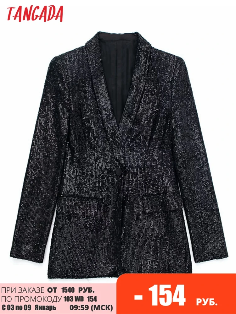 Tangada Women Fashion Black Sequin New Year Party Blazer Coat Vintage Long Sleeve Flap Pockets Female Outerwear 3H11
Tangada Women Fashion Black Sequin New Year Party Blazer Coat Vintage Long Sleeve Flap Pockets Female Outerwear 3H11