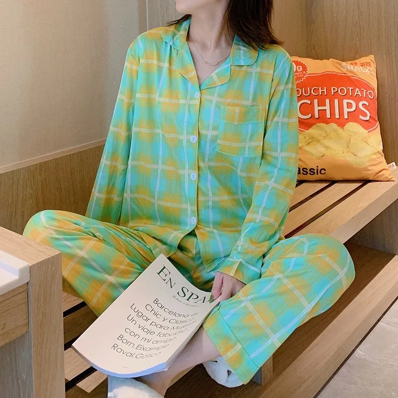 Plaid Style Sleepwear Set Pyjamas Women's Pajamas Loose Long Sleeve Ladies Pijama Sets Homewear Young Girl Lounge Wear T-shits
Plaid Style Sleepwear Set Pyjamas Women's Pajamas Loose Long Sleeve Ladies Pijama Sets Homewear Young Girl Lounge Wear T-shits