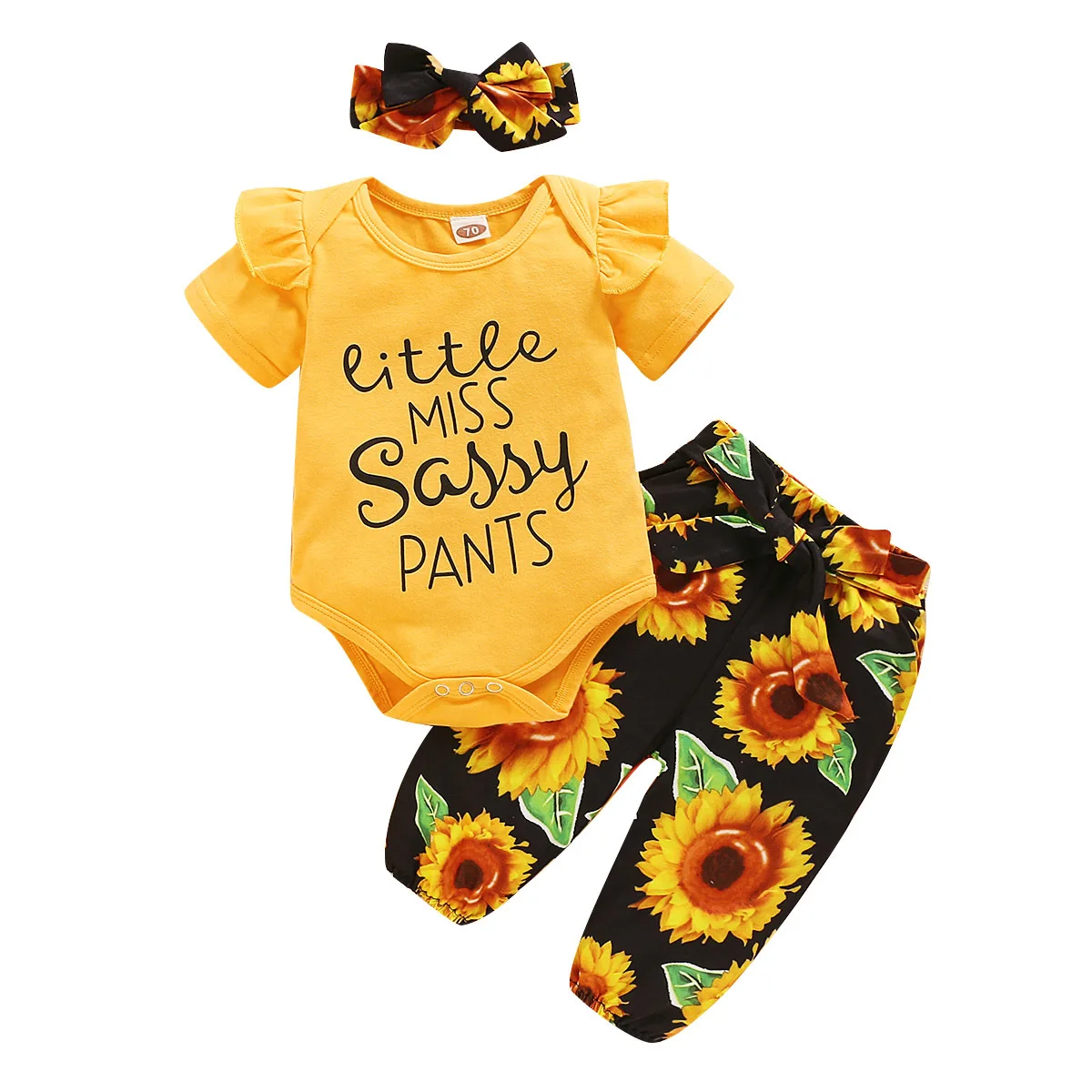 Summer Baby Girl Clothes Fashion Letter Printed Yellow Rompers Tops + Sunflower Pants + Headbands 3PCS Infant Suits Outfits Set
Summer Baby Girl Clothes Fashion Letter Printed Yellow Rompers Tops + Sunflower Pants + Headbands 3PCS Infant Suits Outfits Set