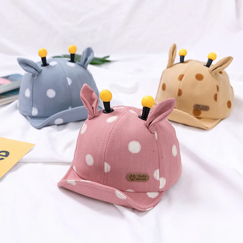 Женская шапка с ушками мультяшная Кепка в горошек для малышей летняя Осенняя
