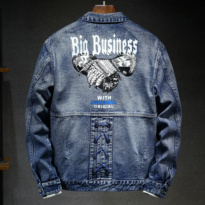 Autumn Mens Biker Denim Jacket Fashion Printed Big Pocket Loose Fit Casual Tops Coat Vintage Lapel Single Breasted Outerwear
Autumn Mens Biker Denim Jacket Fashion Printed Big Pocket Loose Fit Casual Tops Coat Vintage Lapel Single Breasted Outerwear