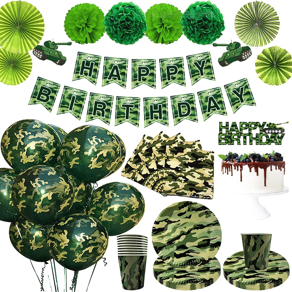 Camouflage Theme Party Tableware Paper Plates Cups Army Green Decorations Balloon Banners Military Party Decor Kids Birthday
Camouflage Theme Party Tableware Paper Plates Cups Army Green Decorations Balloon Banners Military Party Decor Kids Birthday