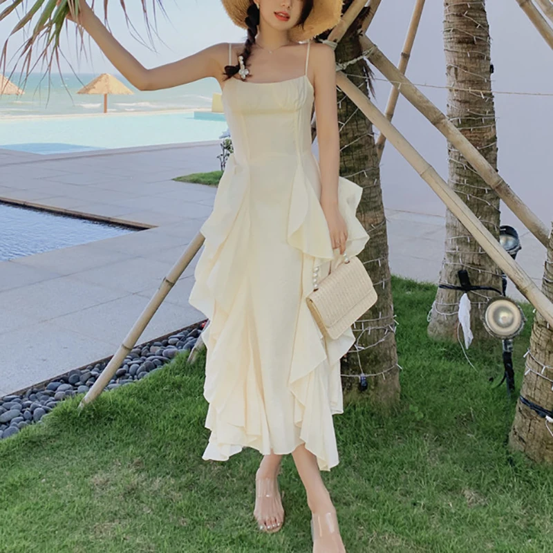 Suspenders Flounced Edge Dress Women Summer Sleeveless Fashion Solid Loose Casual Sexy Backless A-line Dresses Female Sundress
Suspenders Flounced Edge Dress Women Summer Sleeveless Fashion Solid Loose Casual Sexy Backless A-line Dresses Female Sundress