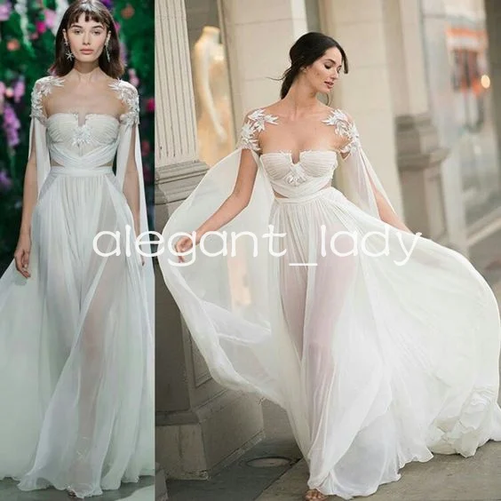 Fairytale Bohemian Beach Wedding Dresses with Sleeve Cape Lace Chiffon Full Length Bridal Gown Outfit Vestidos de novia
Fairytale Bohemian Beach Wedding Dresses with Sleeve Cape Lace Chiffon Full Length Bridal Gown Outfit Vestidos de novia
