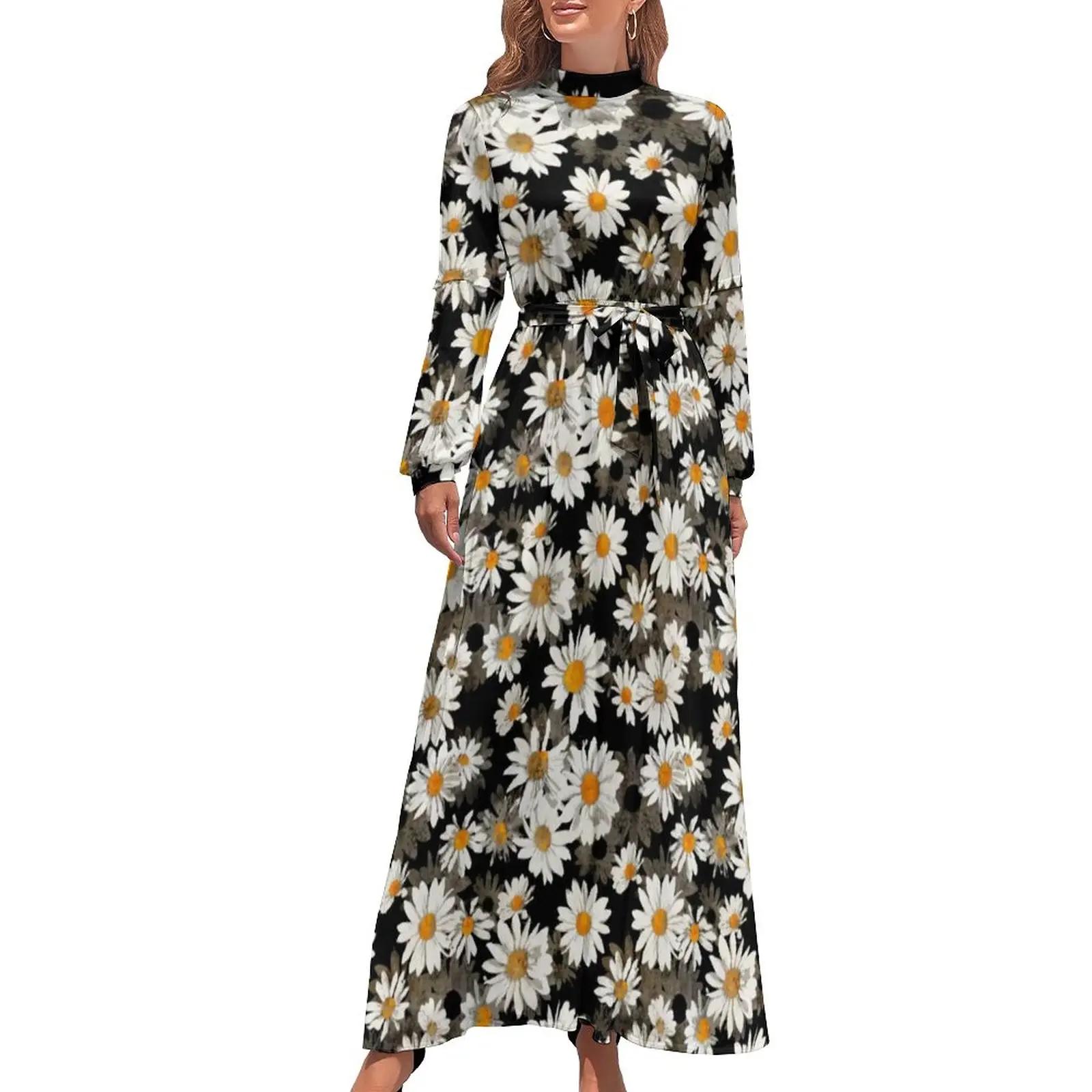 Платье-макси с длинным рукавом, цветочным принтом и высоким воротом 
Платье-макси с длинным рукавом, цветочным принтом и высоким воротом