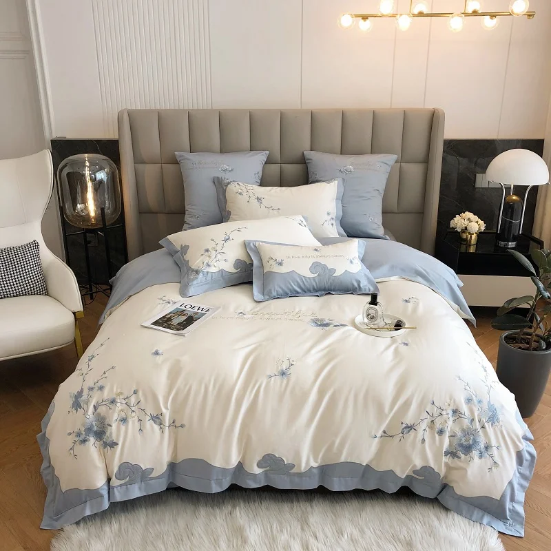New Luxury Elegant Flower Embroidery 100S Egyptian Cotton Bedding Duvet Quilt Cover Bed Comforter Set Fitted Sheet
New Luxury Elegant Flower Embroidery 100S Egyptian Cotton Bedding Duvet Quilt Cover Bed Comforter Set Fitted Sheet