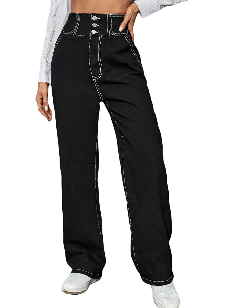 Women Jeans, High Waist Zipper Button Closure Trousers with Pockets for Daily Street
Women Jeans, High Waist Zipper Button Closure Trousers with Pockets for Daily Street