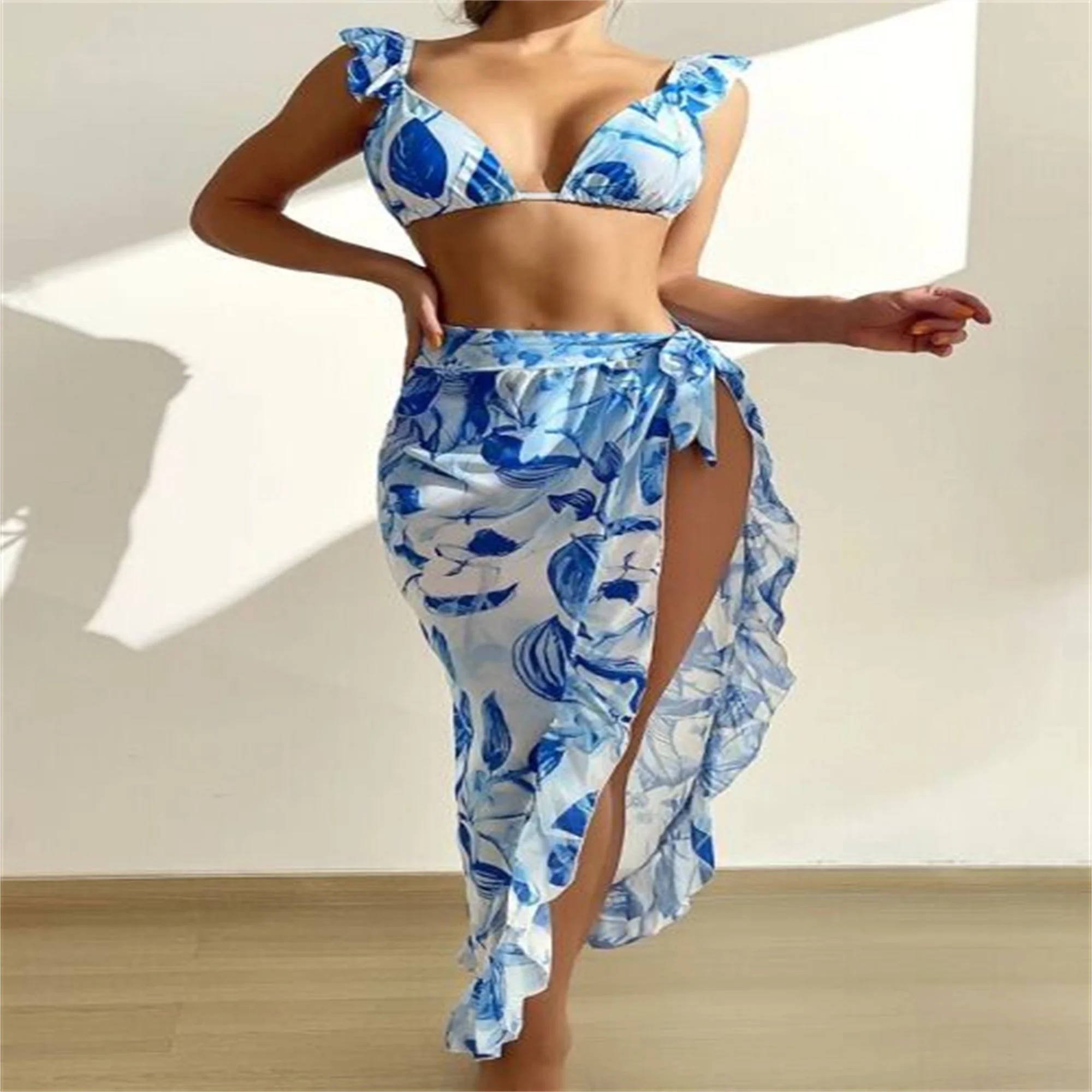Sexy Split Bikini Three-Piece Women's Summer Printed Long Skirt Lace Swimwear Resort Style Beachwear
Sexy Split Bikini Three-Piece Women's Summer Printed Long Skirt Lace Swimwear Resort Style Beachwear