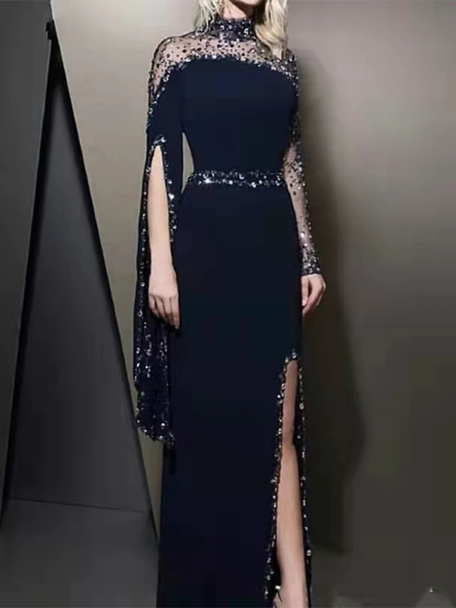 Shinny Beaded High Neck Prom Dresses 2022 Full Sleeves Back Illusion Party Formal Evening Gowns robe de soirée
Shinny Beaded High Neck Prom Dresses 2022 Full Sleeves Back Illusion Party Formal Evening Gowns robe de soirée