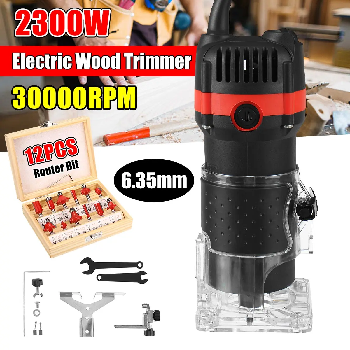 2300W 30000RPM Wood Router Tool Combo Wood Router Joiners Kit Electric Woodworking Machines Power Carpentry Manual Trimmer Tools
2300W 30000RPM Wood Router Tool Combo Wood Router Joiners Kit Electric Woodworking Machines Power Carpentry Manual Trimmer Tools