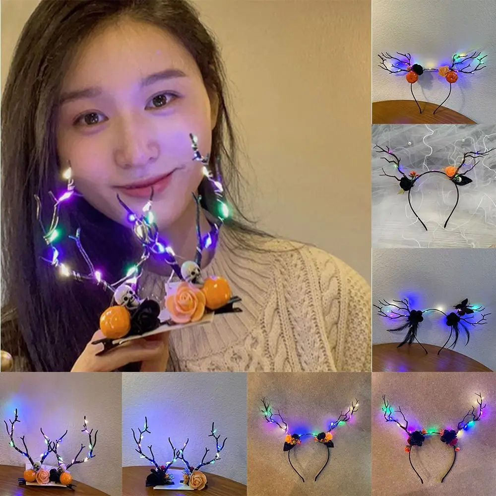 

Elk Ears Halloween Glowing Antler Hair Hoop Luxury Ghost LED Fairy Deer Ear Headband Headband Pumpkin Kids Head Wear Party