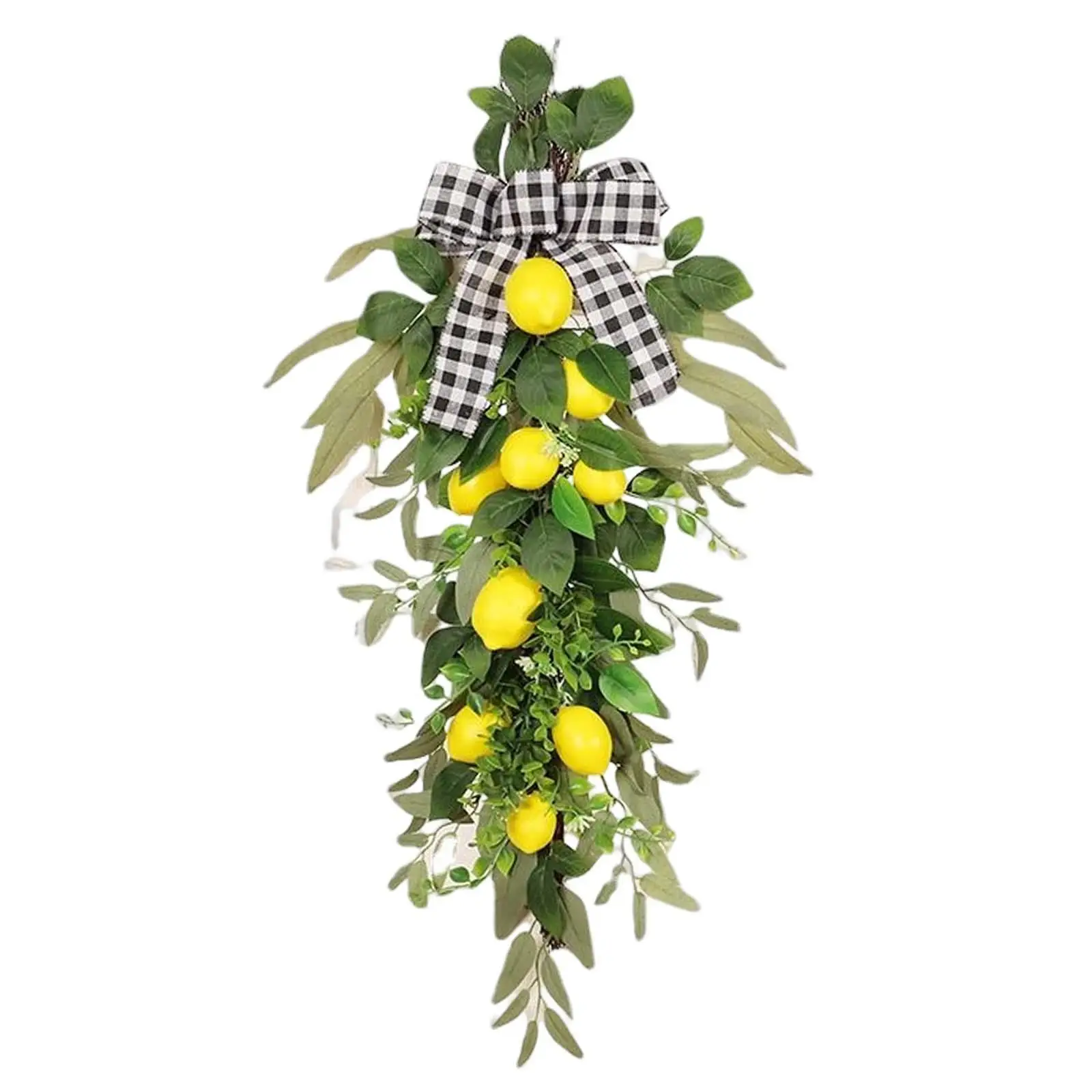 

Искусственные лимоны Swag с зелеными листьями, венок в форме слезы, декоративный для настенных дверей, наружный, комнатный подвесной декор, 27,5 дюйма