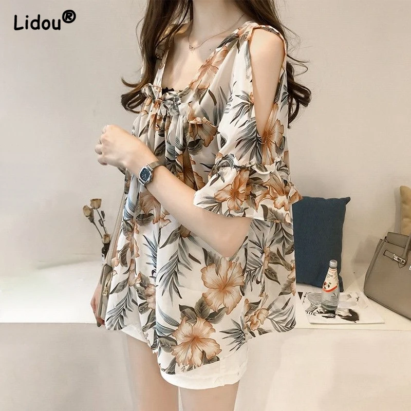 Floral Print V-neck Loose Off Shoulder Summer T-shirts Straight Folds Petal Sleeve Comfortable Supple Pullovers Women Clothing
Floral Print V-neck Loose Off Shoulder Summer T-shirts Straight Folds Petal Sleeve Comfortable Supple Pullovers Women Clothing