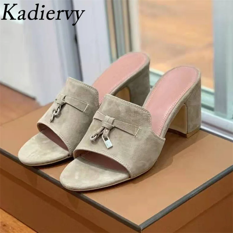 Kid Suede Square Heels Slippers Women Metal Decor Summer Shoes Woman Peep Toe Mules High Heels Women Slides Zapatillas Mujer
Kid Suede Square Heels Slippers Women Metal Decor Summer Shoes Woman Peep Toe Mules High Heels Women Slides Zapatillas Mujer