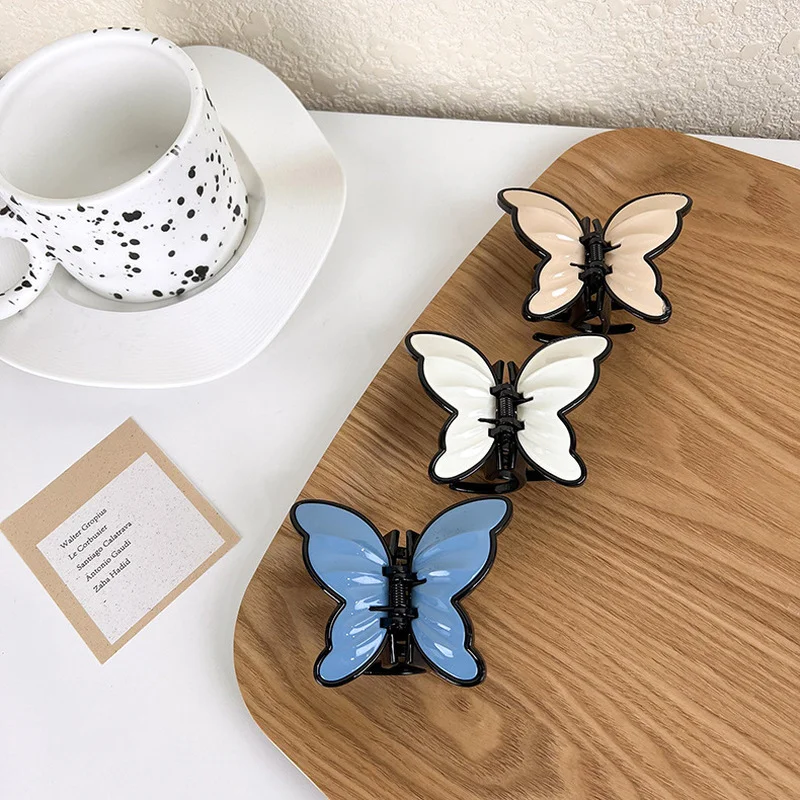 

Minar Korean Fashion Multi Coloured Arcylic Butterfly Hair Claws for Women Contrast Color Simulation Wings Shark Clips Headwear