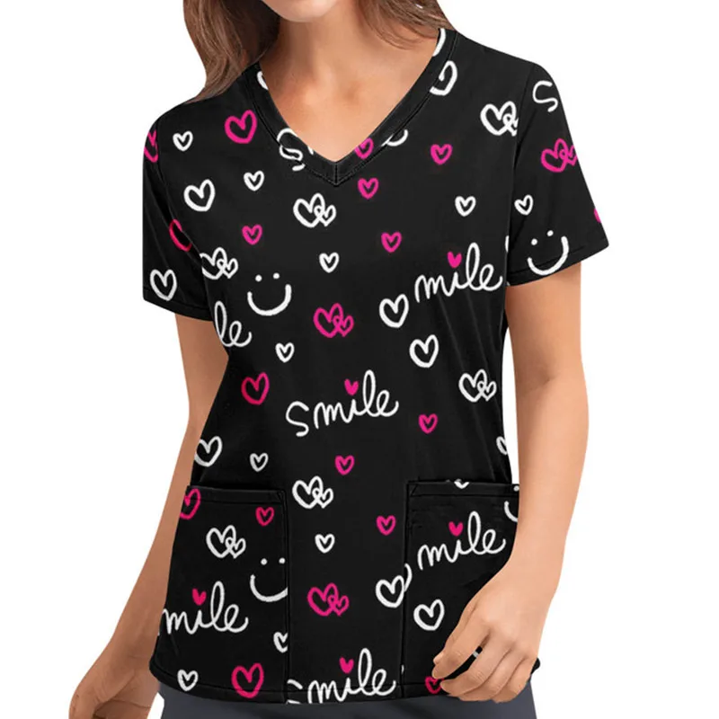 Women Nurse Uniform Fashion Love Heart Print Short Sleeve V neck Top Clinic Nursing Uniform Blouse Size S-3XL T shirt Medical
Women Nurse Uniform Fashion Love Heart Print Short Sleeve V neck Top Clinic Nursing Uniform Blouse Size S-3XL T shirt Medical