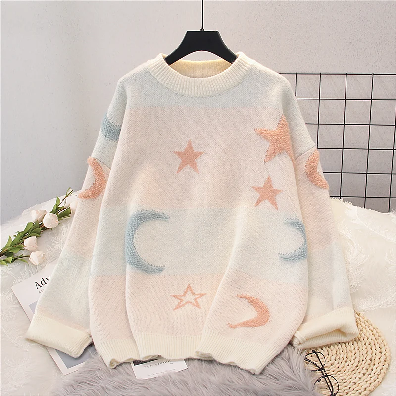 DUOFAN Winter Sweater Pullovers Women Cute Stars Embroidery Sweaters Korean Pink Blue Printed Oversized Jumpers Tops Female 
DUOFAN Winter Sweater Pullovers Women Cute Stars Embroidery Sweaters Korean Pink Blue Printed Oversized Jumpers Tops Female