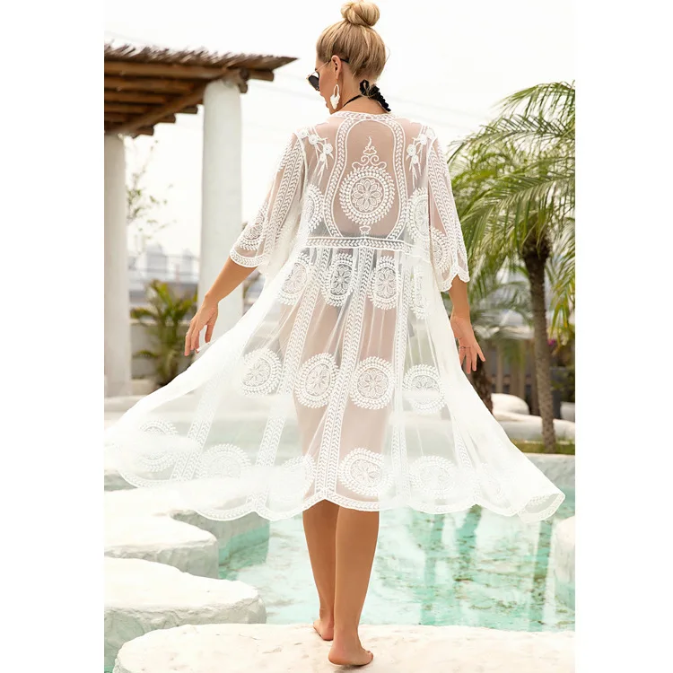 Women's seaside vacation beach sexy hollow bikini blouse long lace cardigan sun protection clothing
Women's seaside vacation beach sexy hollow bikini blouse long lace cardigan sun protection clothing