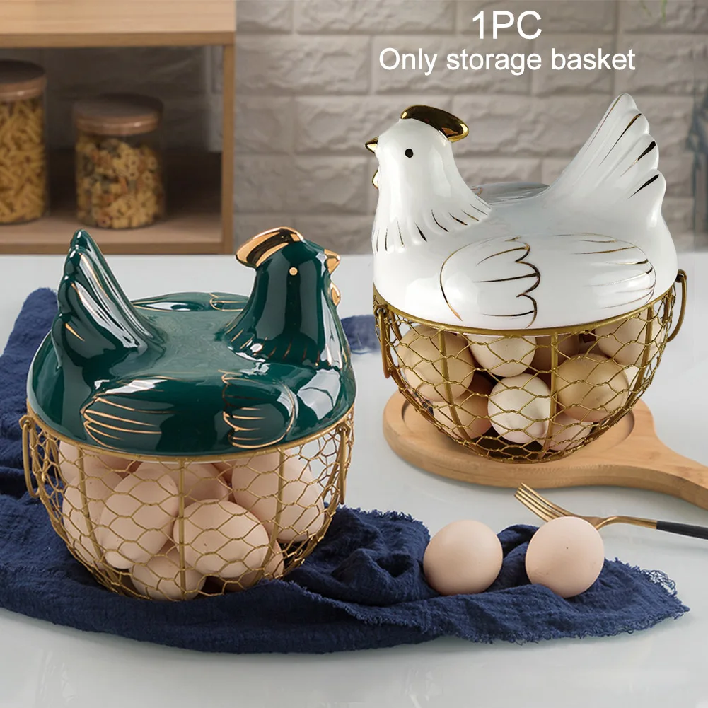 Eggs Storage Basket with Lid Ceramic Holder Chicken Wire Fruit Collection Basket Hen Oraments Decoration Kitchen Storage 
Eggs Storage Basket with Lid Ceramic Holder Chicken Wire Fruit Collection Basket Hen Oraments Decoration Kitchen Storage