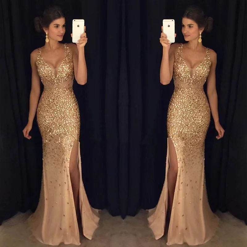 Sexy Suspender Deep V Split Evening Dress Gold Silver Sequin Wedding Long Dress Women's Dresses Slim Fit Y2K Package Hip Skirt
Sexy Suspender Deep V Split Evening Dress Gold Silver Sequin Wedding Long Dress Women's Dresses Slim Fit Y2K Package Hip Skirt