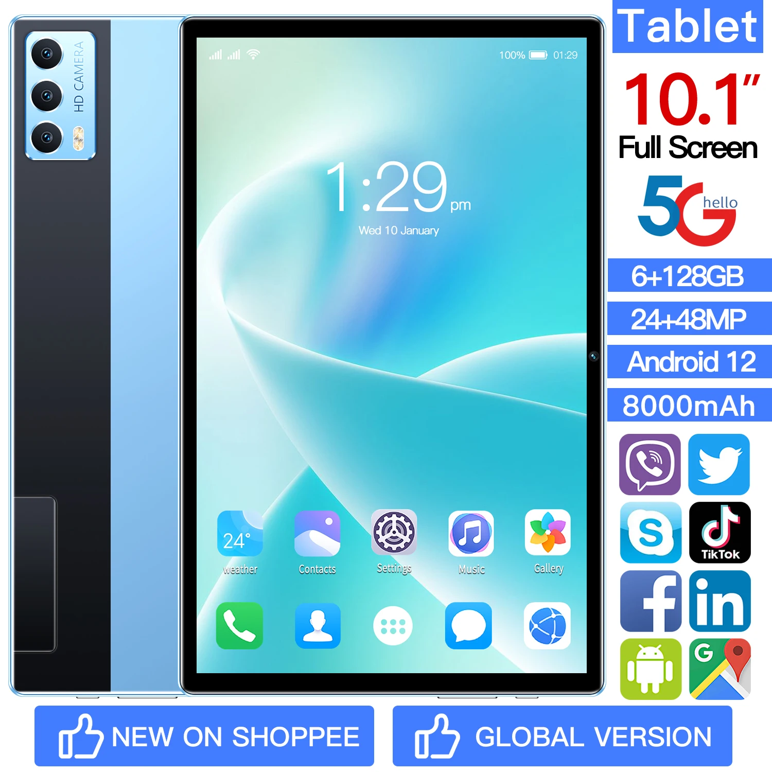 Global Version WiFi Tablet 2023 Android 12.0PC 10.1 Inch 6G+128GB Tablet PC Dual SIM Card Tablet 5G Call Phone Tablet for Gifts
Global Version WiFi Tablet 2023 Android 12.0PC 10.1 Inch 6G+128GB Tablet PC Dual SIM Card Tablet 5G Call Phone Tablet for Gifts