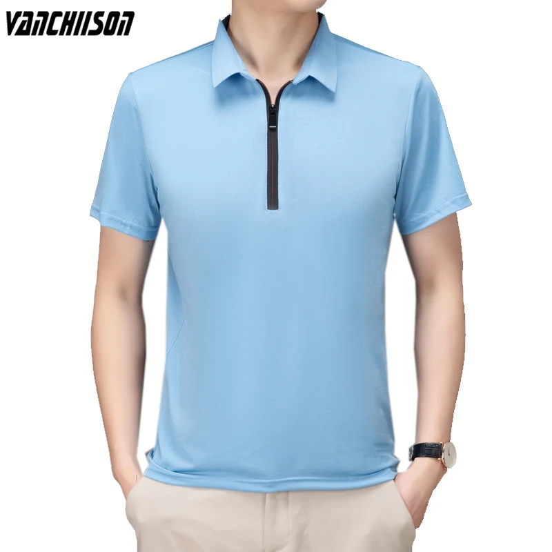 

Men Short Sleeve Polo for Summer Zipper Neck Solid Color Casual 90% Polyester 10% Spandex Male Fashion Clothing Tops 005886