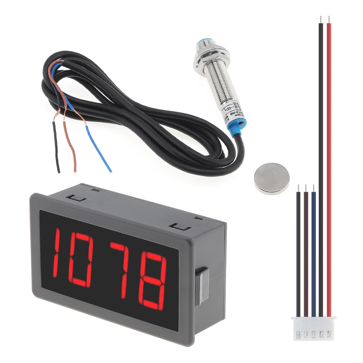 RPM Speed Meter 4 Digital LED Display Tachometer Suitable for Motor High Precision Tachometer with Hall Proximity Switch Sensor
RPM Speed Meter 4 Digital LED Display Tachometer Suitable for Motor High Precision Tachometer with Hall Proximity Switch Sensor