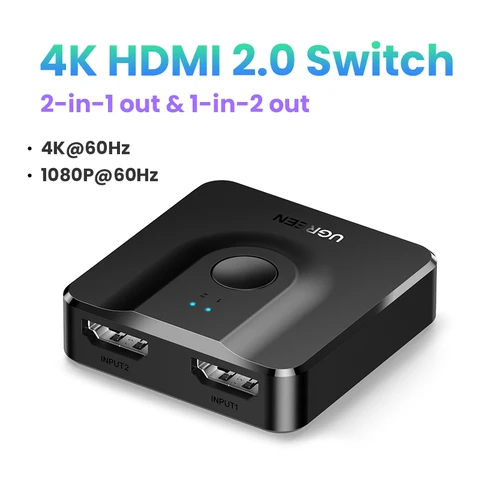 Сплиттер HDMI UGREEN, 3D 4K, для Xiaomi Mi Box, двунаправленный кабель-переключатель HDMI для Xbox, PS4, ТВ-приставки, сплиттер, кабель-переключатель