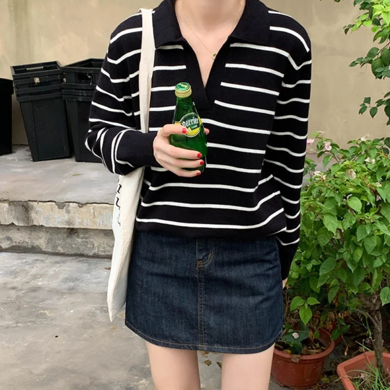 Mooirue Spring Women Sweater Polo's Neck Stripe Lapel Slim Fit Autumn Winter Casual Long Sleeve Jumper
Mooirue Spring Women Sweater Polo's Neck Stripe Lapel Slim Fit Autumn Winter Casual Long Sleeve Jumper