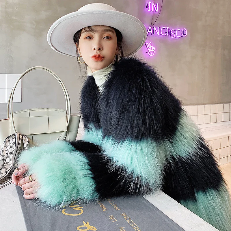 Coat Women Winter Casual Fur Contrast Color Stitching Middle and Long Real Fur Natural Raccoon Dog Hair Knitting Female Jackets
Coat Women Winter Casual Fur Contrast Color Stitching Middle and Long Real Fur Natural Raccoon Dog Hair Knitting Female Jackets