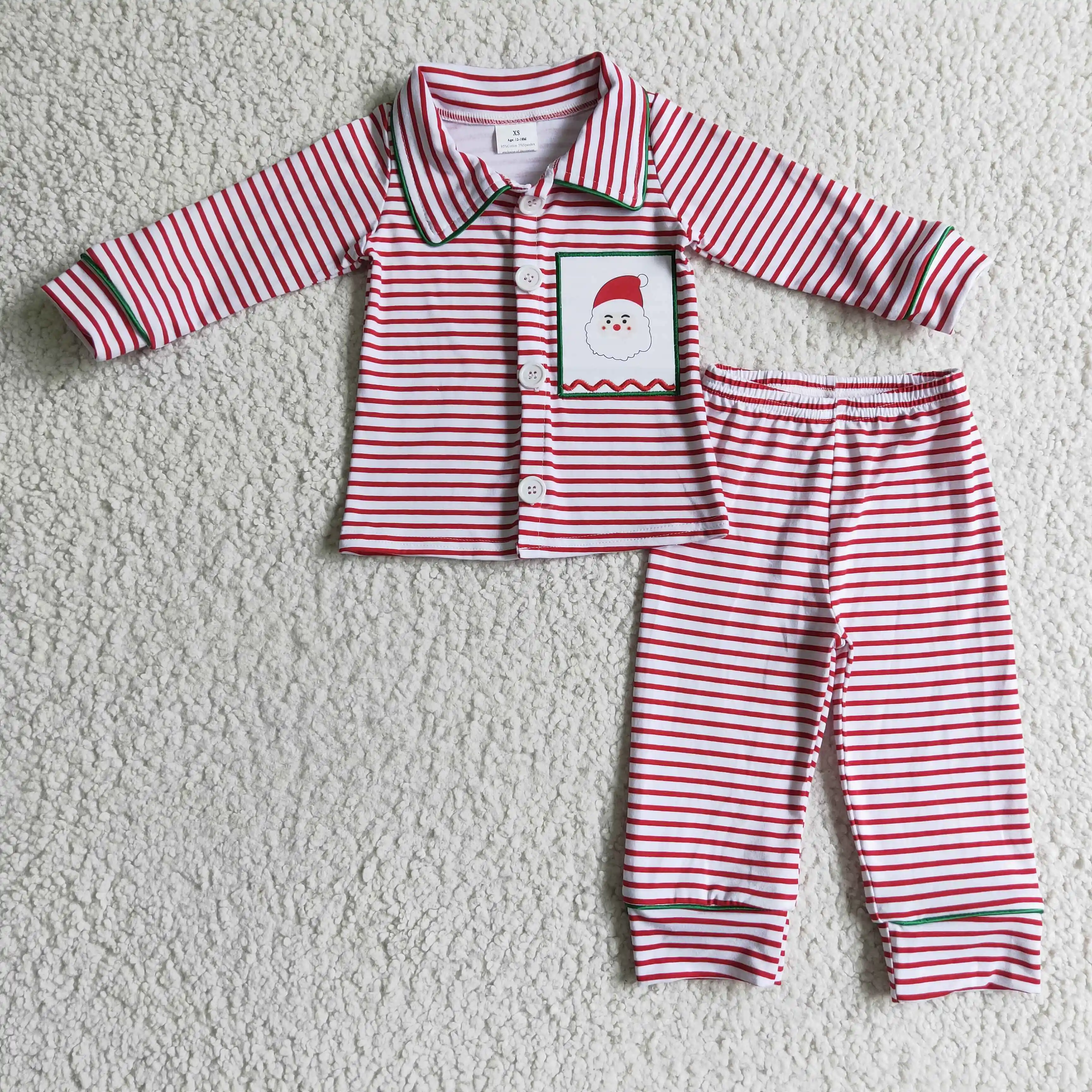 Christmas Santa pattern boys pajamas button design with collar red stripe 100% cotton boutique kids clothing sets RTS NO MOQ
Christmas Santa pattern boys pajamas button design with collar red stripe 100% cotton boutique kids clothing sets RTS NO MOQ