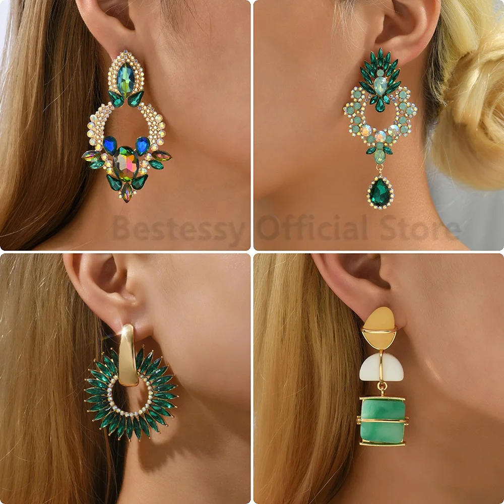 Green Series Shiny Rhinestone Geometric Dangle Earrings For Women Luxury Unusual Hanging Tassel Pendientes Fashion Femme Jewelry
Green Series Shiny Rhinestone Geometric Dangle Earrings For Women Luxury Unusual Hanging Tassel Pendientes Fashion Femme Jewelry
